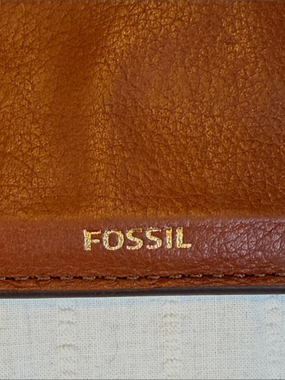 Fossil Genuine Leather Credit Card Holder Wallet Keyring Swivel Brass Fob